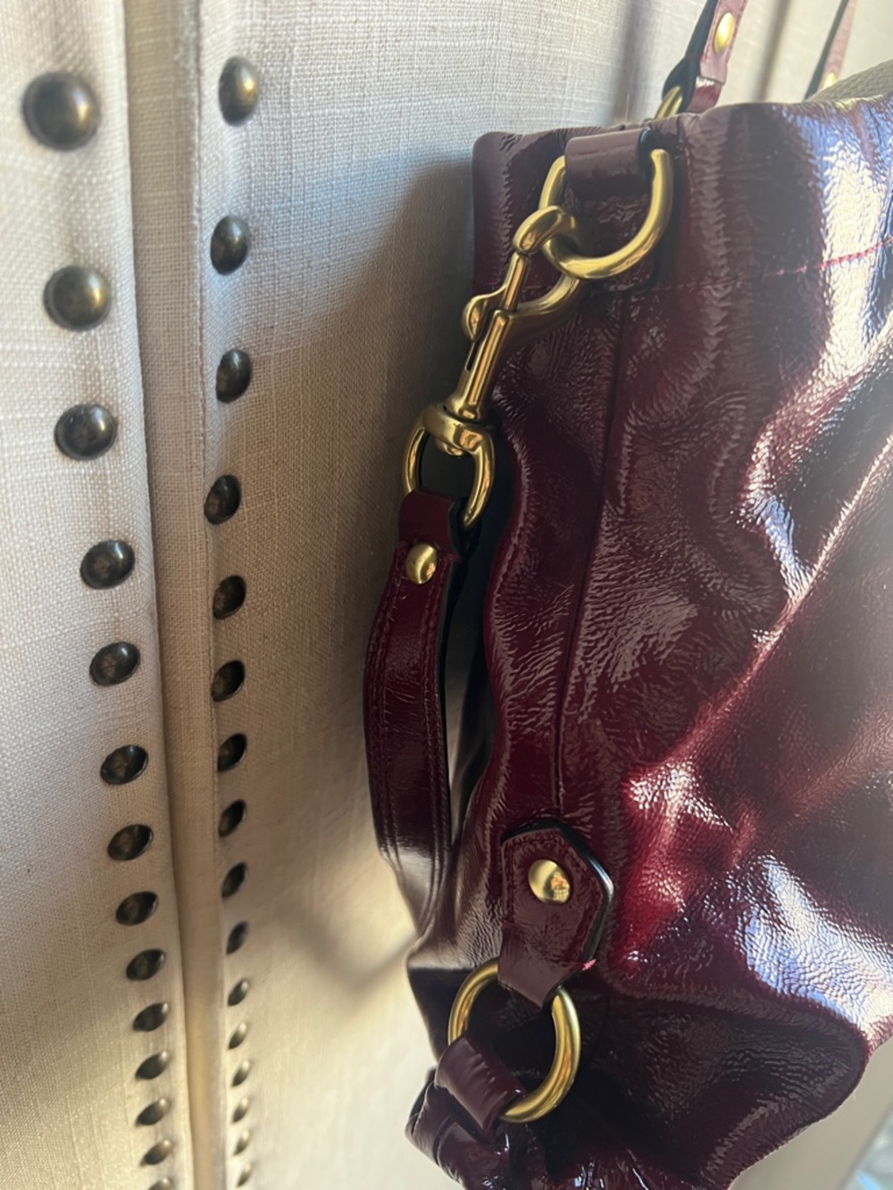 Coach Burgundy Leather Shoulder Tote with Gold Hardware - Picture 3 of 5